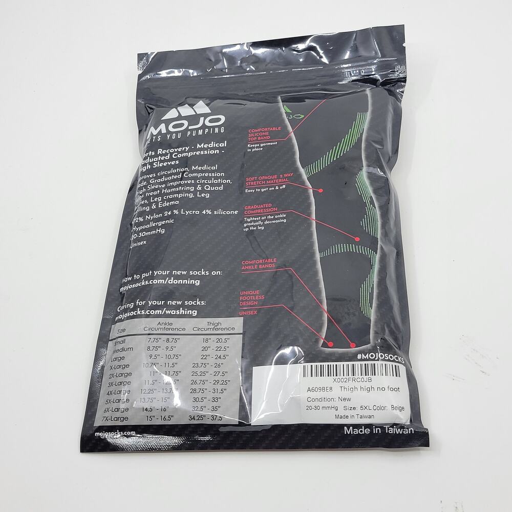 Mojo Stockings Thigh High Sleeves 20-30mmHg Size 5XL Beige New, sealed